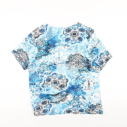 TIGI Womens Blue Geometric Cotton Basic T-Shirt Size 10 V-Neck
