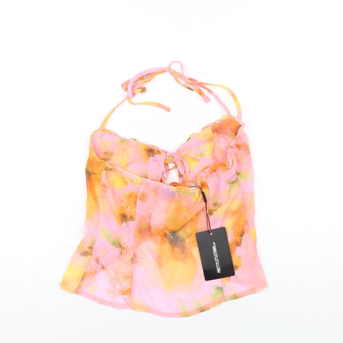 PRETTYLITTLETHING Womens Multicoloured Geometric Polyester Basic Blouse Size 10 Halter