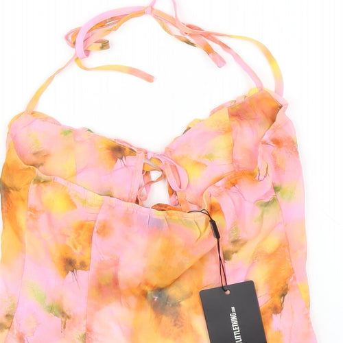 PRETTYLITTLETHING Womens Multicoloured Geometric Polyester Basic Blouse Size 10 Halter