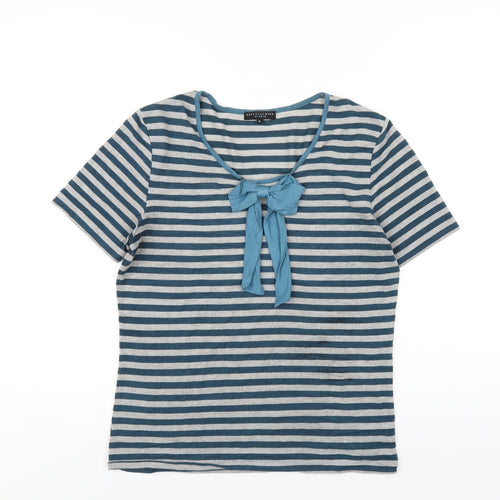 Betty Jackson Womens Blue Striped Viscose Basic T-Shirt Size M Round Neck