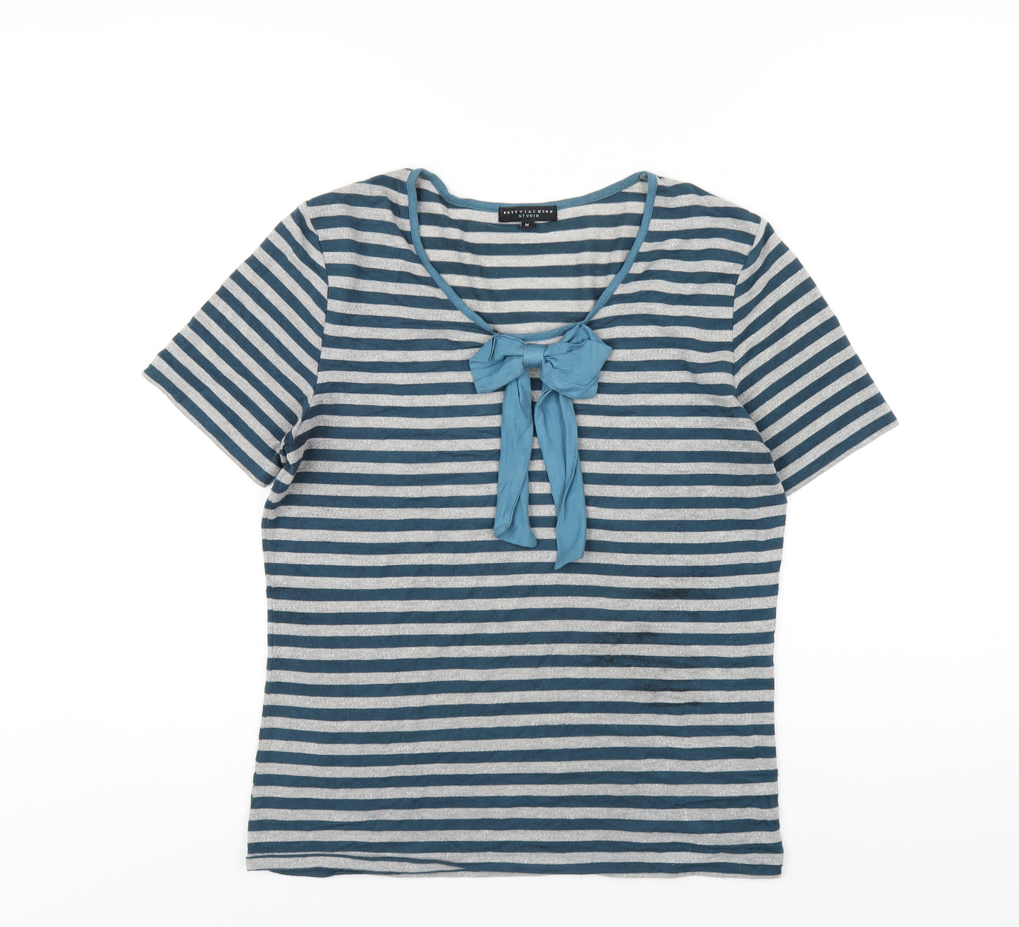 Betty Jackson Womens Blue Striped Viscose Basic T-Shirt Size M Round Neck