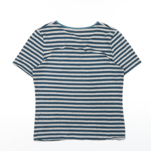 Betty Jackson Womens Blue Striped Viscose Basic T-Shirt Size M Round Neck