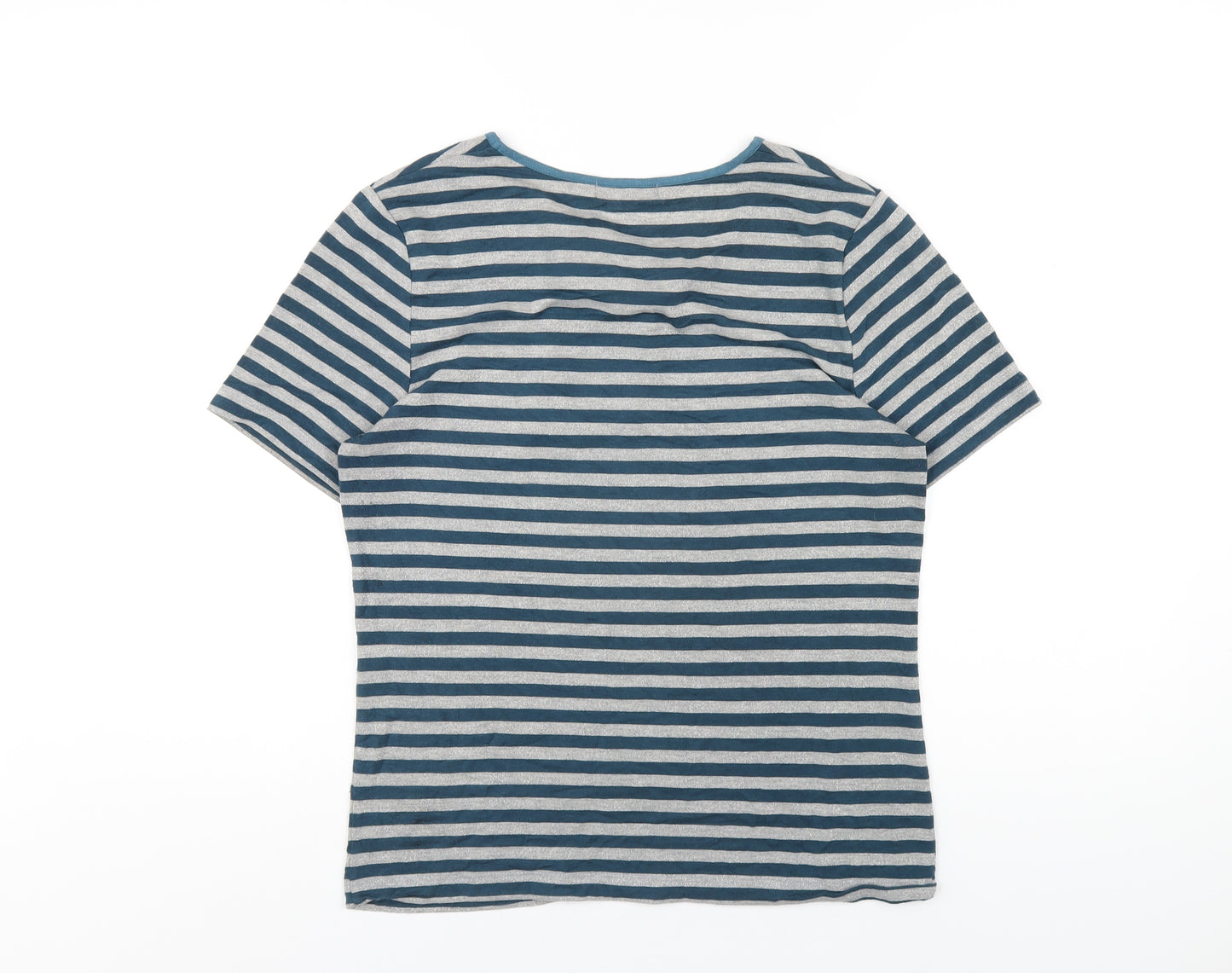 Betty Jackson Womens Blue Striped Viscose Basic T-Shirt Size M Round Neck
