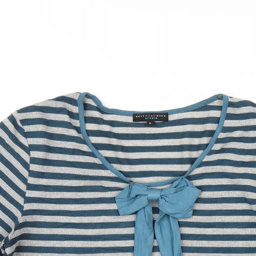 Betty Jackson Womens Blue Striped Viscose Basic T-Shirt Size M Round Neck