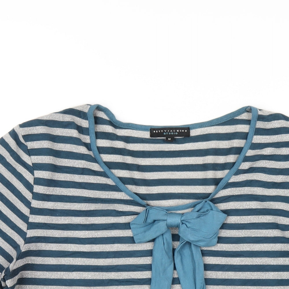 Betty Jackson Womens Blue Striped Viscose Basic T-Shirt Size M Round Neck