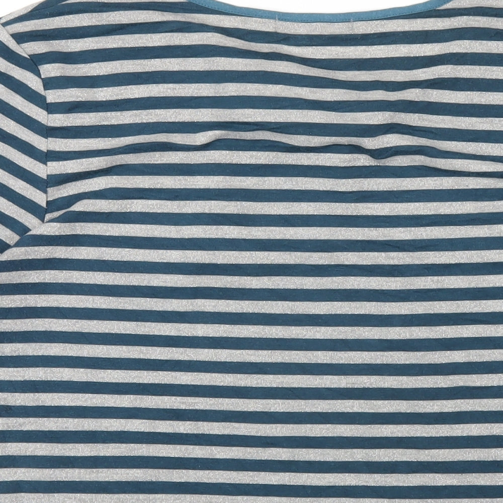 Betty Jackson Womens Blue Striped Viscose Basic T-Shirt Size M Round Neck