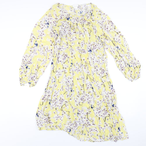 H&M Womens Yellow Floral Viscose A-Line Size 8 Round Neck Pullover