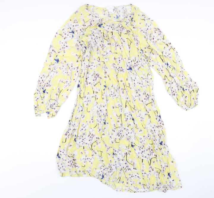H&M Womens Yellow Floral Viscose A-Line Size 8 Round Neck Pullover