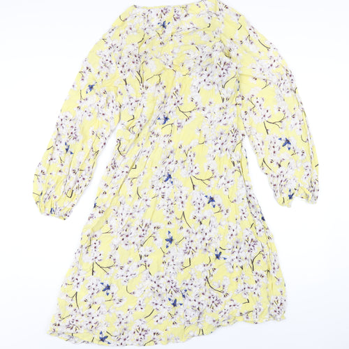 H&M Womens Yellow Floral Viscose A-Line Size 8 Round Neck Pullover