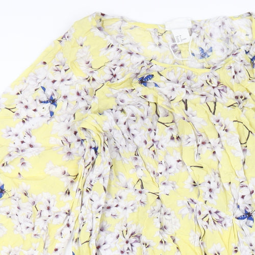 H&M Womens Yellow Floral Viscose A-Line Size 8 Round Neck Pullover