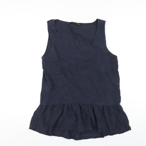 Zara Womens Blue Lyocell Basic Tank Size S Scoop Neck