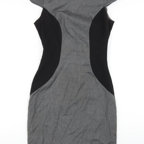 Warehouse Womens Grey Polyester Pencil Dress Size 8 Round Neck Zip