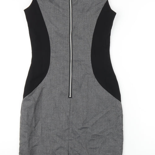Warehouse Womens Grey Polyester Pencil Dress Size 8 Round Neck Zip