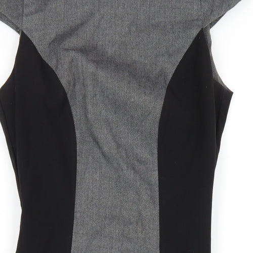 Warehouse Womens Grey Polyester Pencil Dress Size 8 Round Neck Zip