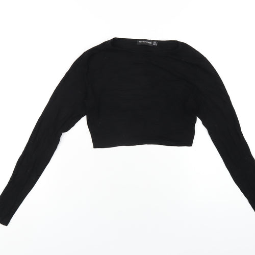 PRETTYLITTLETHING Womens Black Viscose Cropped T-Shirt Size 8 Round Neck