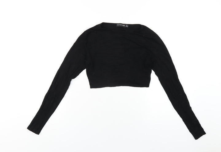 PRETTYLITTLETHING Womens Black Viscose Cropped T-Shirt Size 8 Round Neck