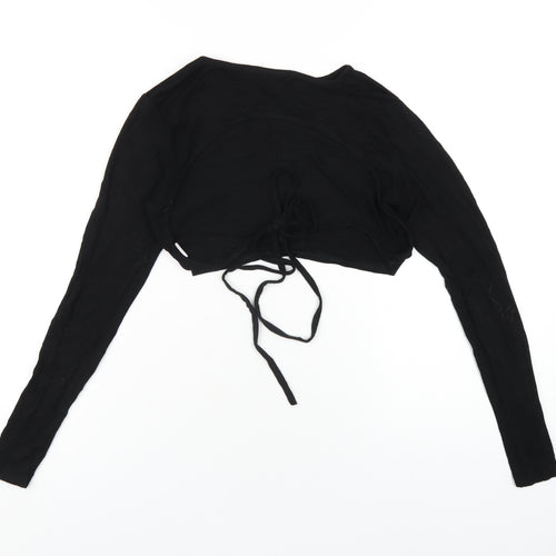 PRETTYLITTLETHING Womens Black Viscose Cropped T-Shirt Size 8 Round Neck