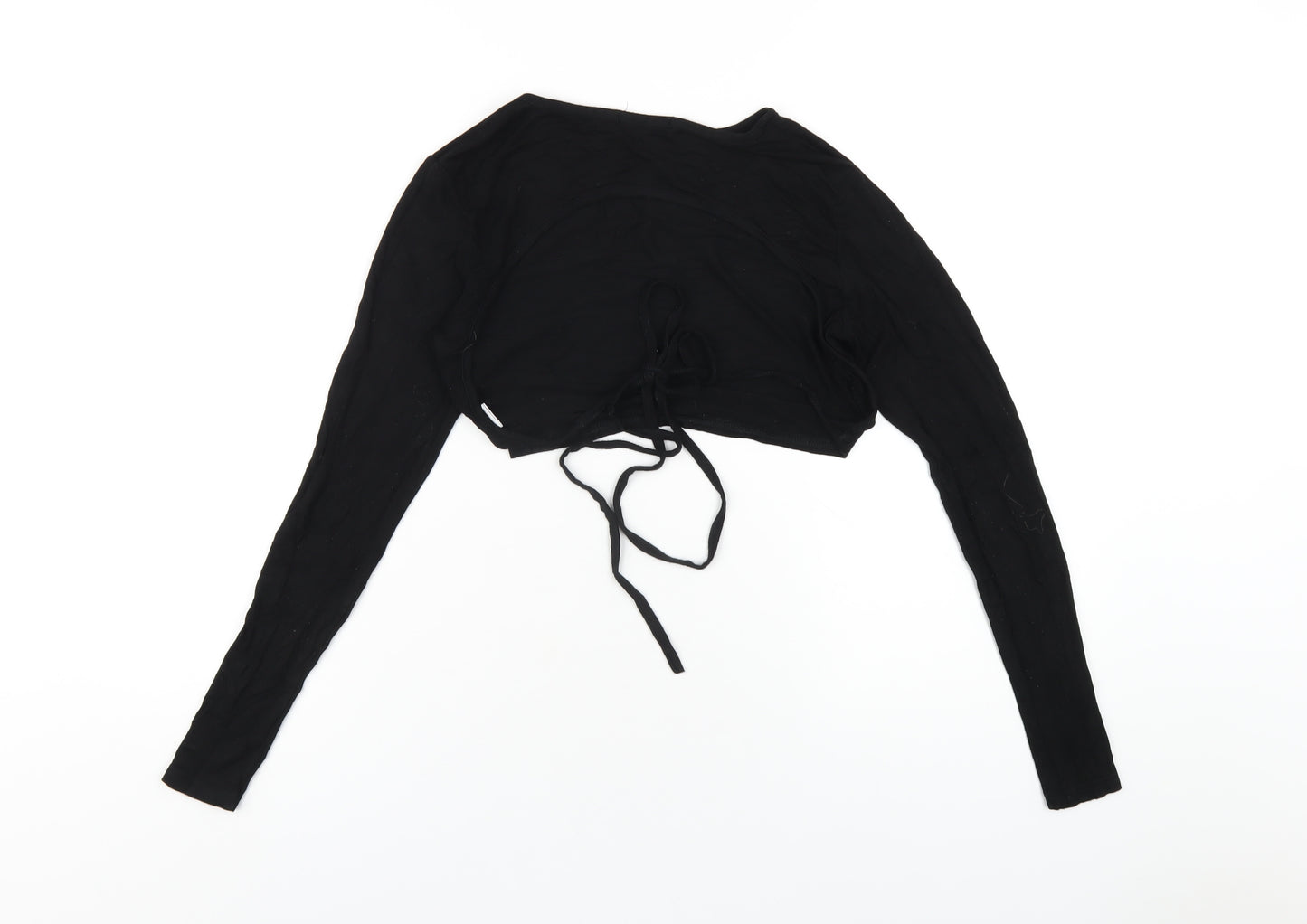 PRETTYLITTLETHING Womens Black Viscose Cropped T-Shirt Size 8 Round Neck