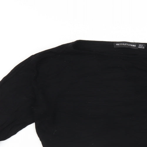 PRETTYLITTLETHING Womens Black Viscose Cropped T-Shirt Size 8 Round Neck