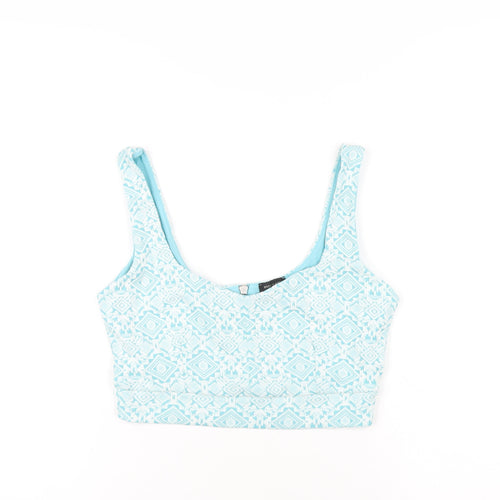 River Island Womens Blue Geometric Viscose Cropped Tank Size 12 Scoop Neck