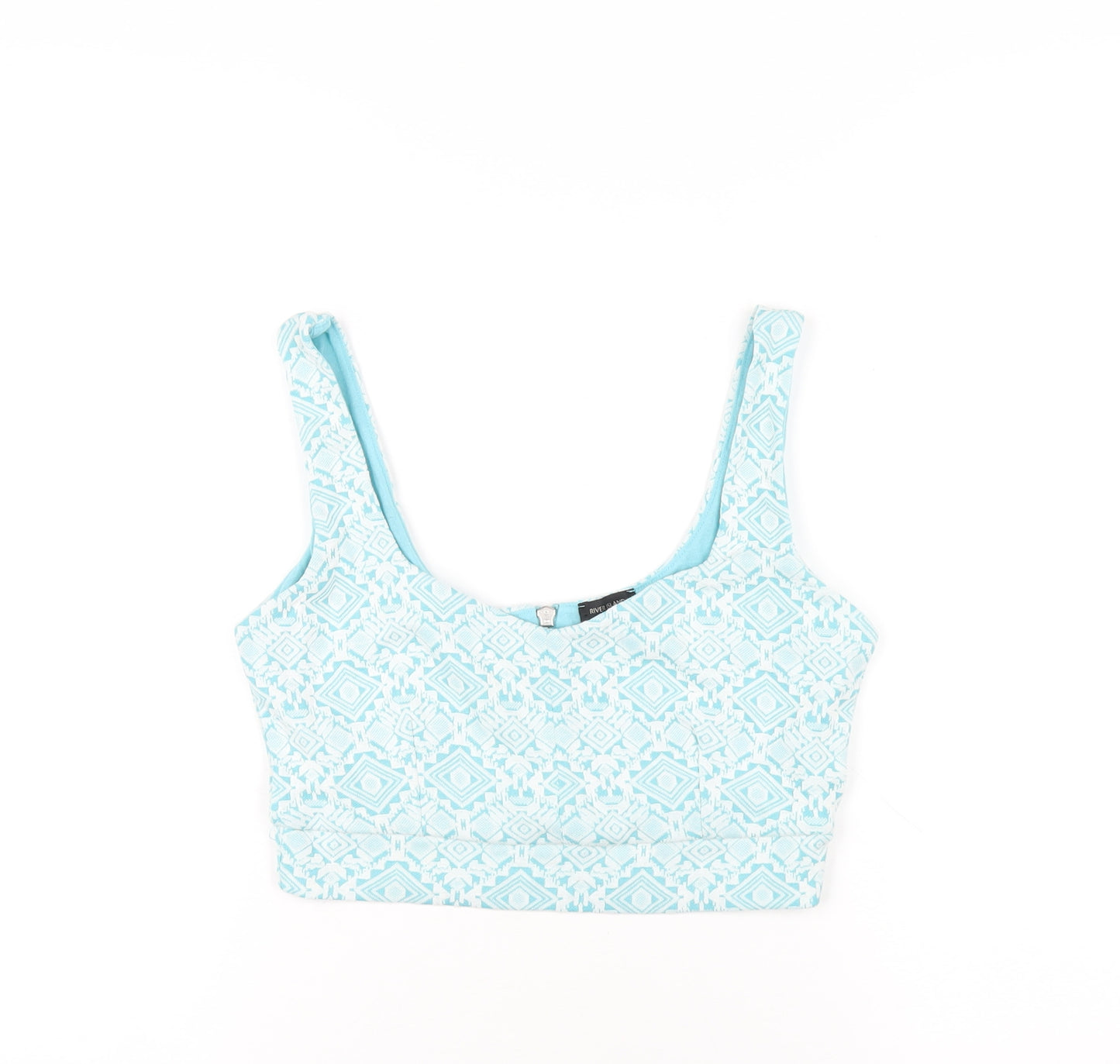 River Island Womens Blue Geometric Viscose Cropped Tank Size 12 Scoop Neck