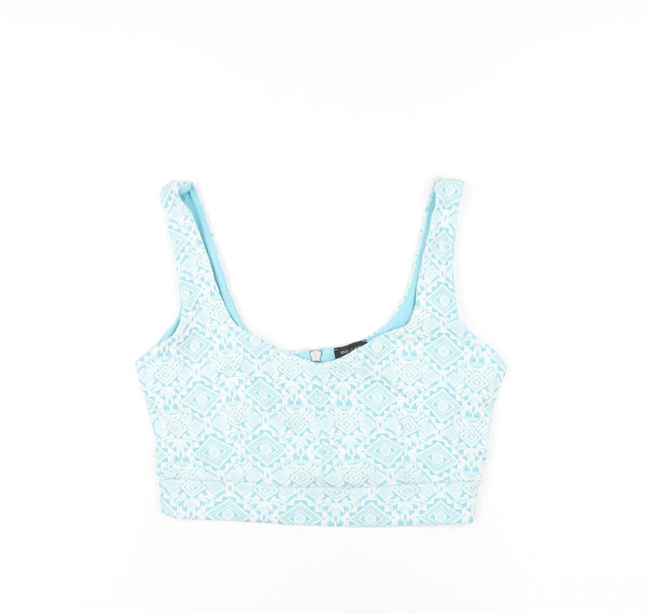 River Island Womens Blue Geometric Viscose Cropped Tank Size 12 Scoop Neck