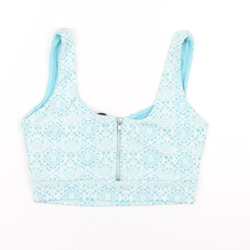 River Island Womens Blue Geometric Viscose Cropped Tank Size 12 Scoop Neck