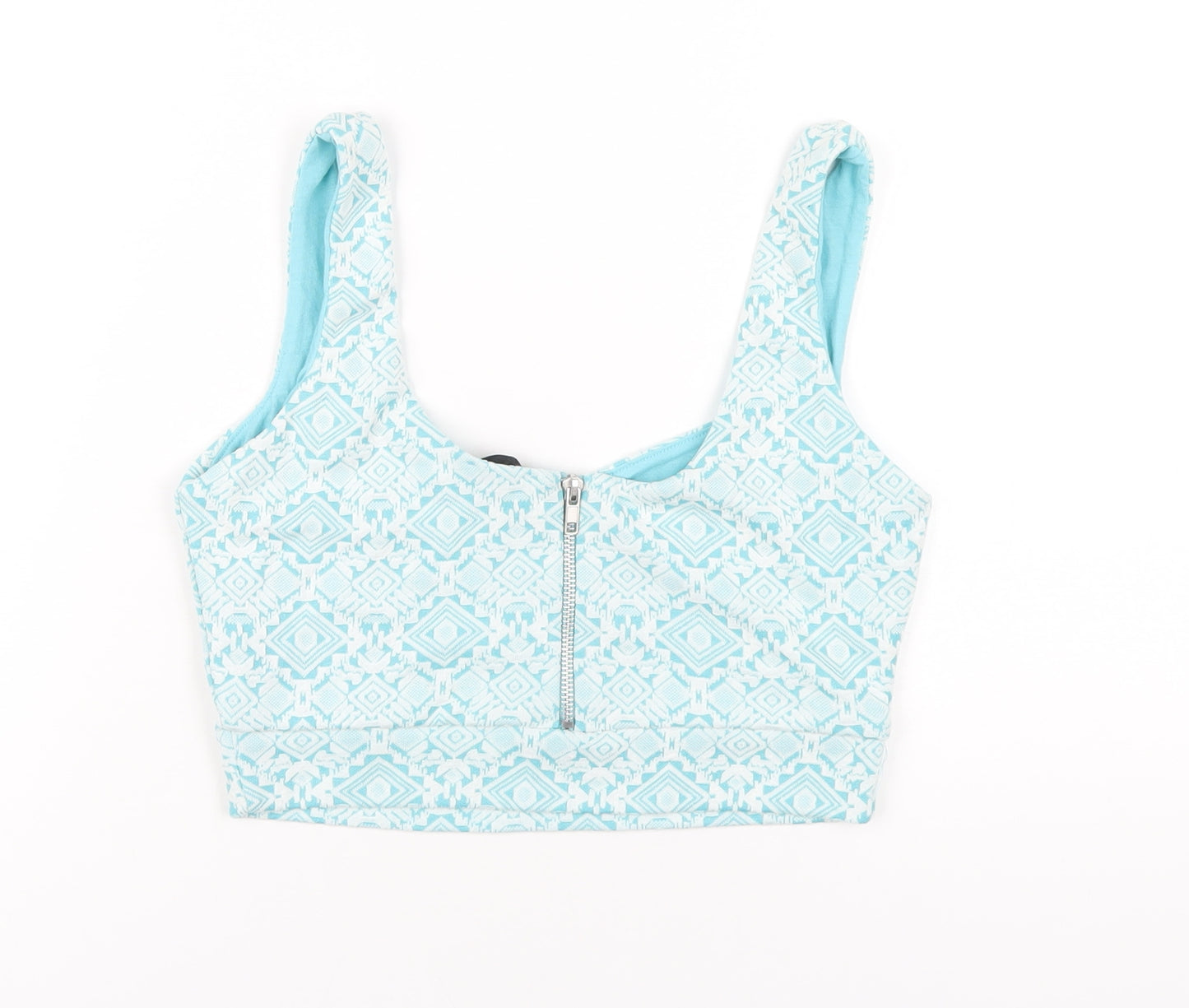 River Island Womens Blue Geometric Viscose Cropped Tank Size 12 Scoop Neck