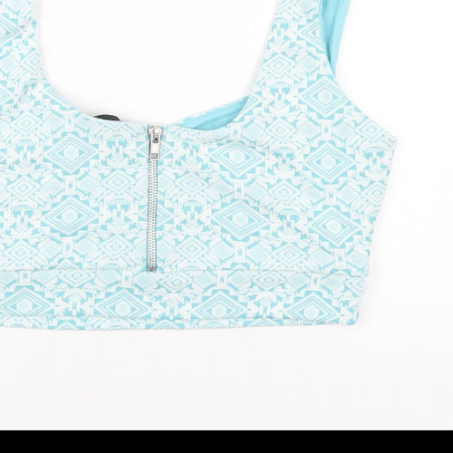 River Island Womens Blue Geometric Viscose Cropped Tank Size 12 Scoop Neck