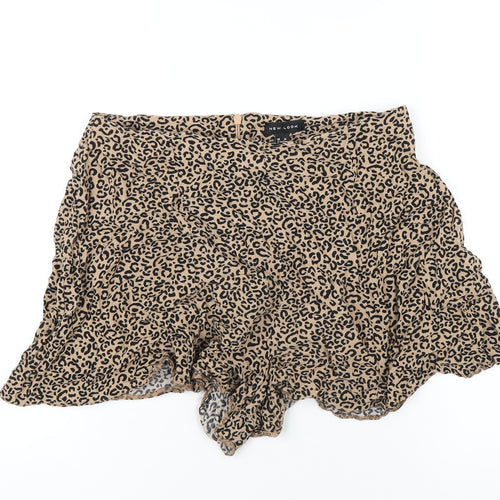 New Look Womens Brown Animal Print Viscose Basic Shorts Size 14 Regular Zip