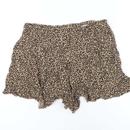 New Look Womens Brown Animal Print Viscose Basic Shorts Size 14 Regular Zip
