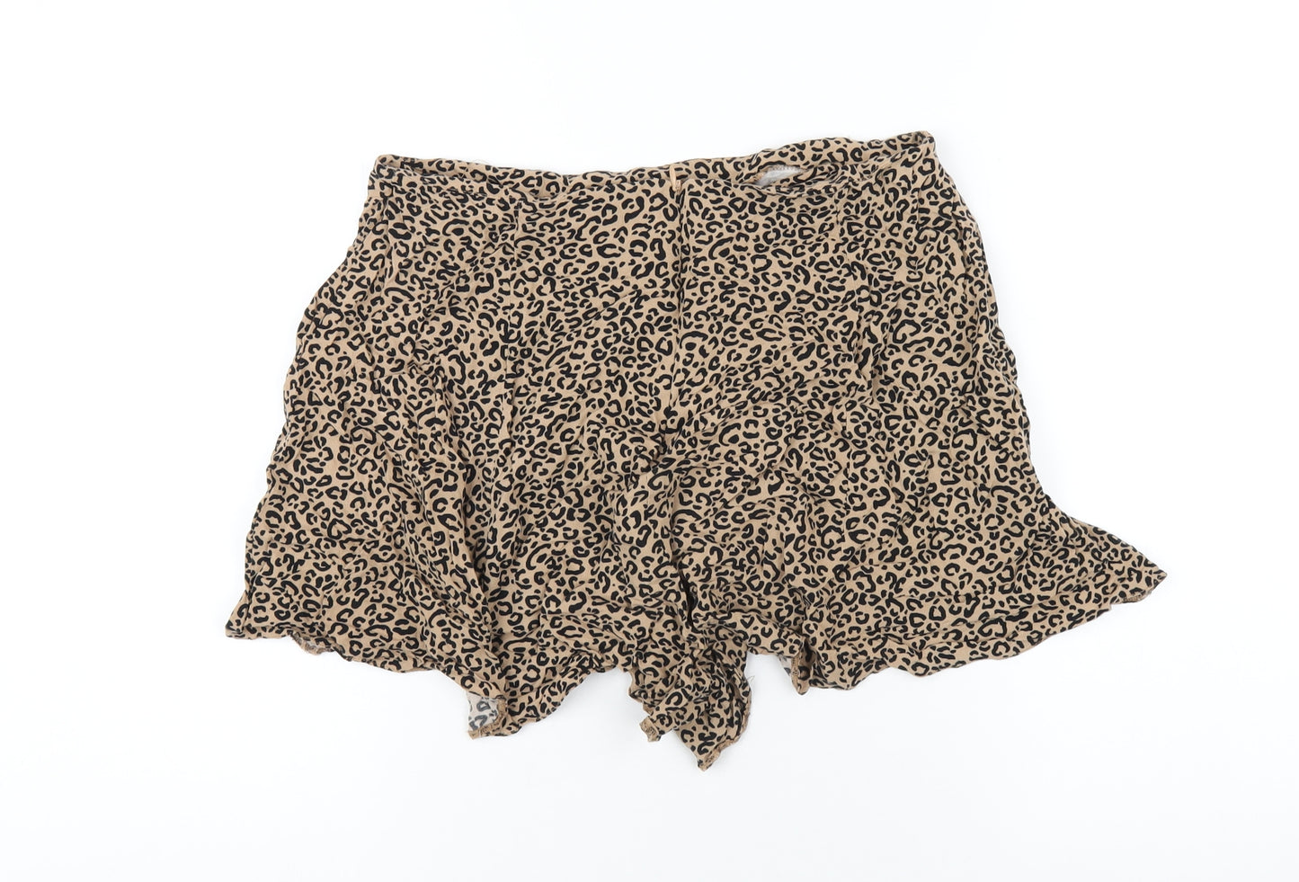 New Look Womens Brown Animal Print Viscose Basic Shorts Size 14 Regular Zip