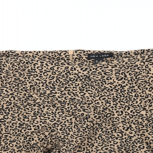 New Look Womens Brown Animal Print Viscose Basic Shorts Size 14 Regular Zip
