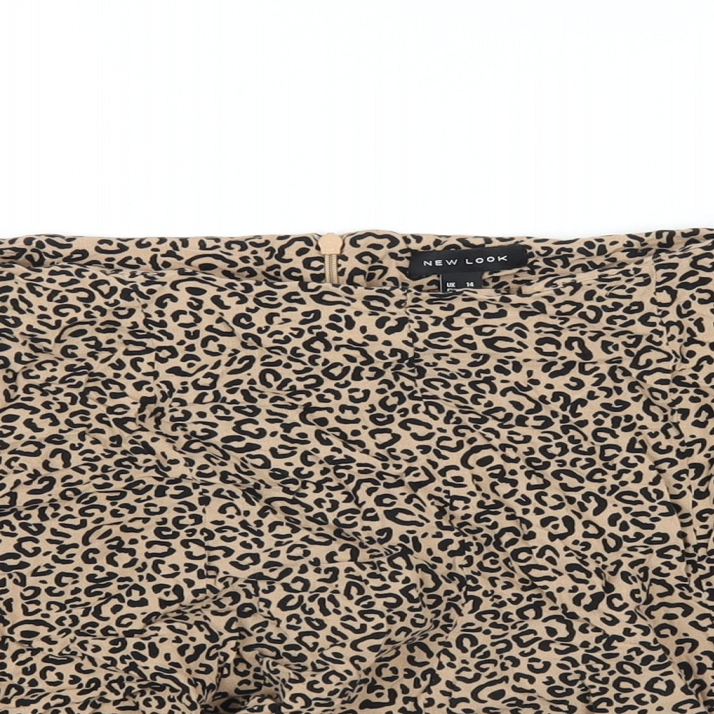 New Look Womens Brown Animal Print Viscose Basic Shorts Size 14 Regular Zip