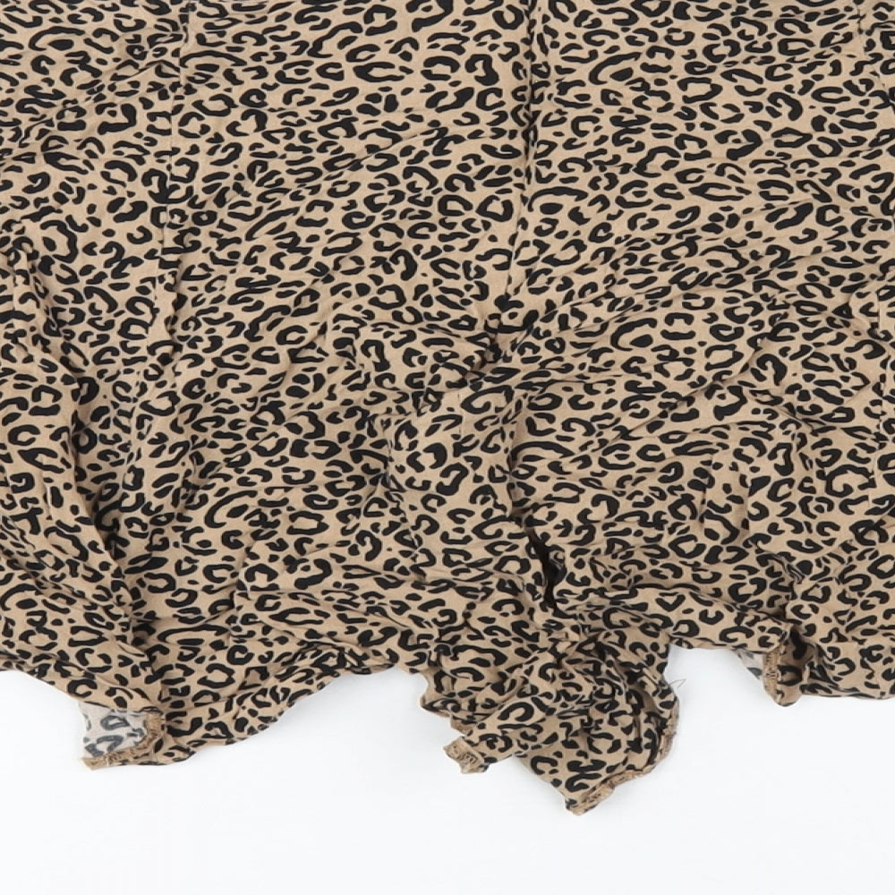New Look Womens Brown Animal Print Viscose Basic Shorts Size 14 Regular Zip
