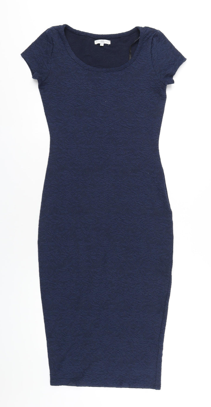 New Look Womens Blue Polyester Bodycon Size 10 Scoop Neck Pullover