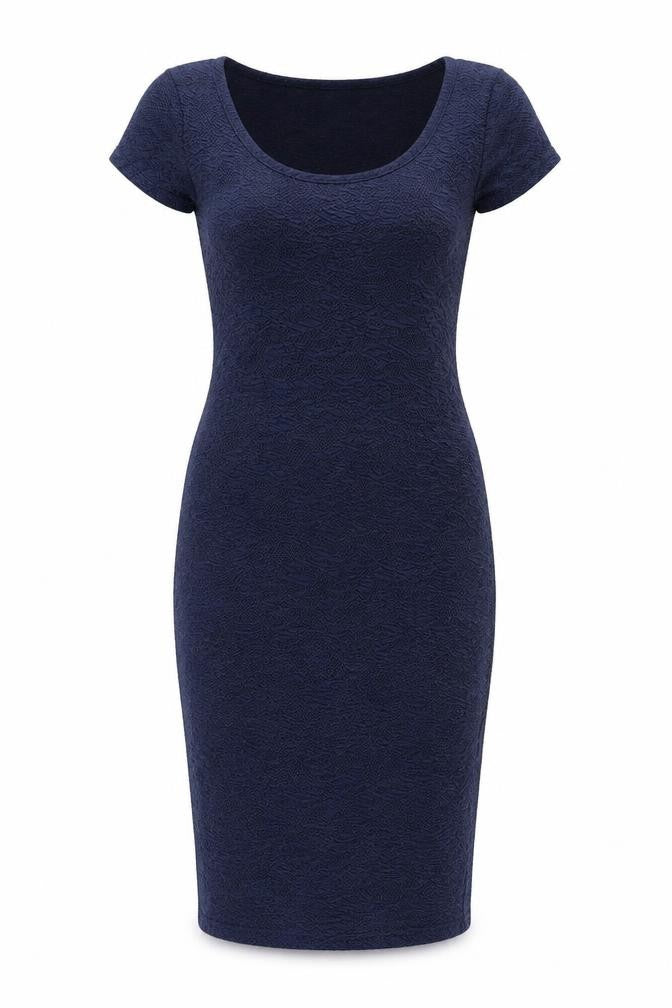 Front view of New Look women’s blue polyester bodycon, size UK 10, scoop neck pullover
