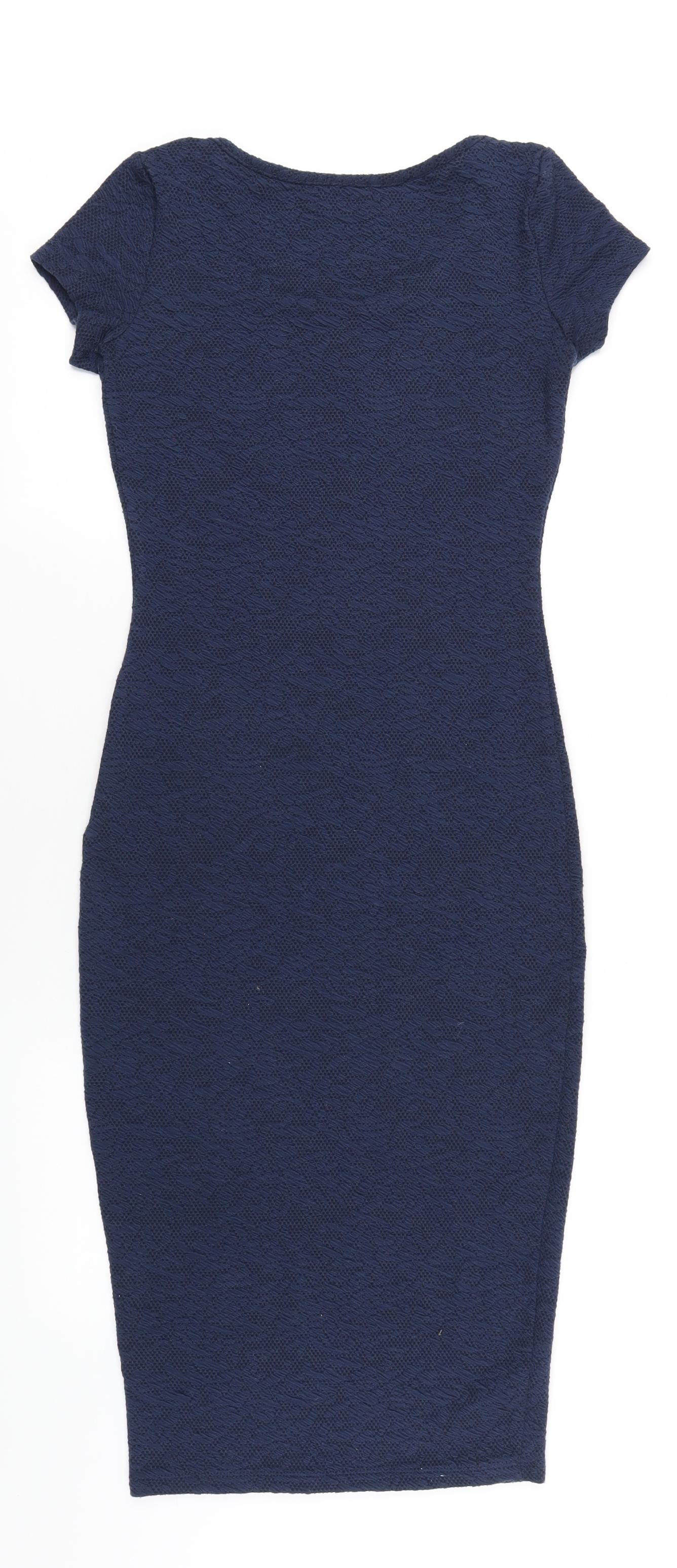 New Look Womens Blue Polyester Bodycon Size 10 Scoop Neck Pullover