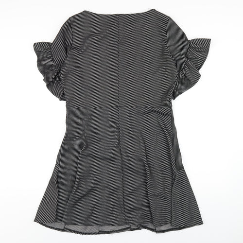 Mango Womens Black Striped Polyester A-Line Size L Round Neck Pullover