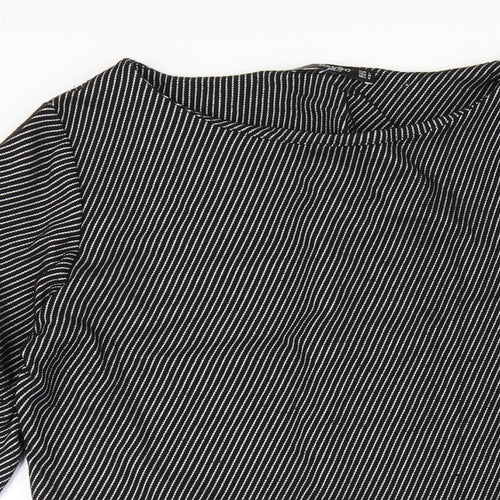 Mango Womens Black Striped Polyester A-Line Size L Round Neck Pullover