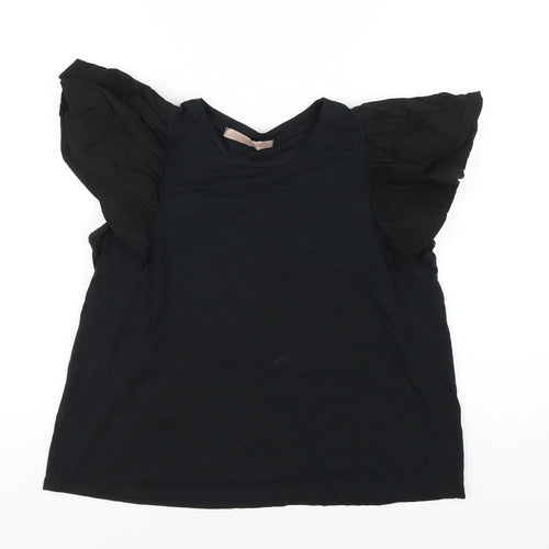 Coast Womens Black Cotton Basic T-Shirt Size M Round Neck