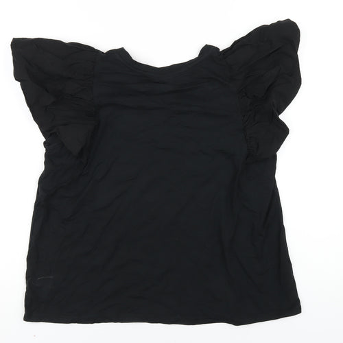 Coast Womens Black Cotton Basic T-Shirt Size M Round Neck