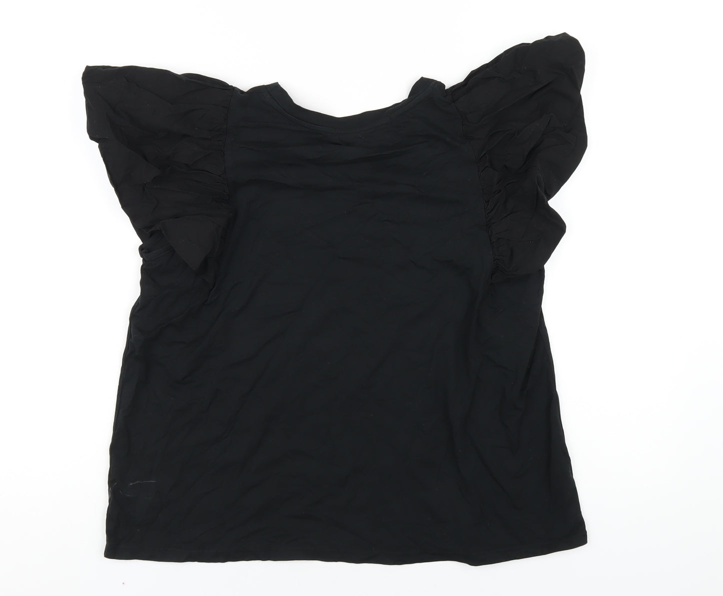 Coast Womens Black Cotton Basic T-Shirt Size M Round Neck