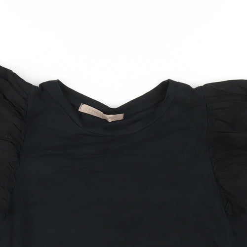 Coast Womens Black Cotton Basic T-Shirt Size M Round Neck
