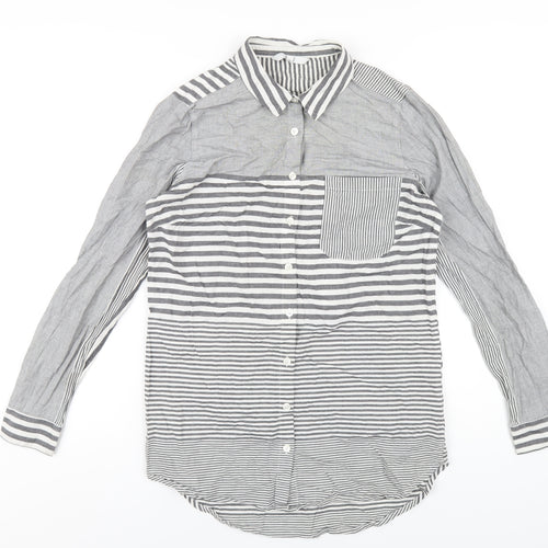NEXT Womens Grey Striped Cotton Basic Button-Up Size 8 Collared