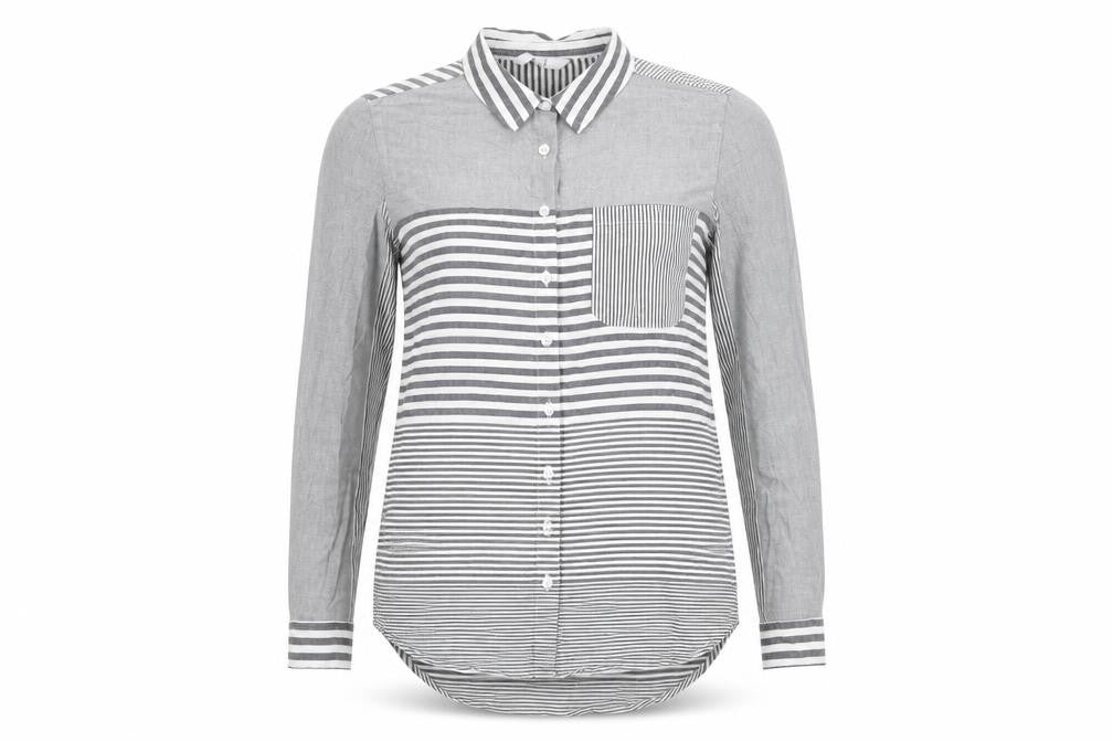 Next Womens Grey Striped Cotton Basic Button-Up Size 8 Collared