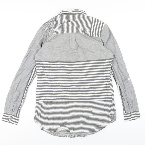 NEXT Womens Grey Striped Cotton Basic Button-Up Size 8 Collared