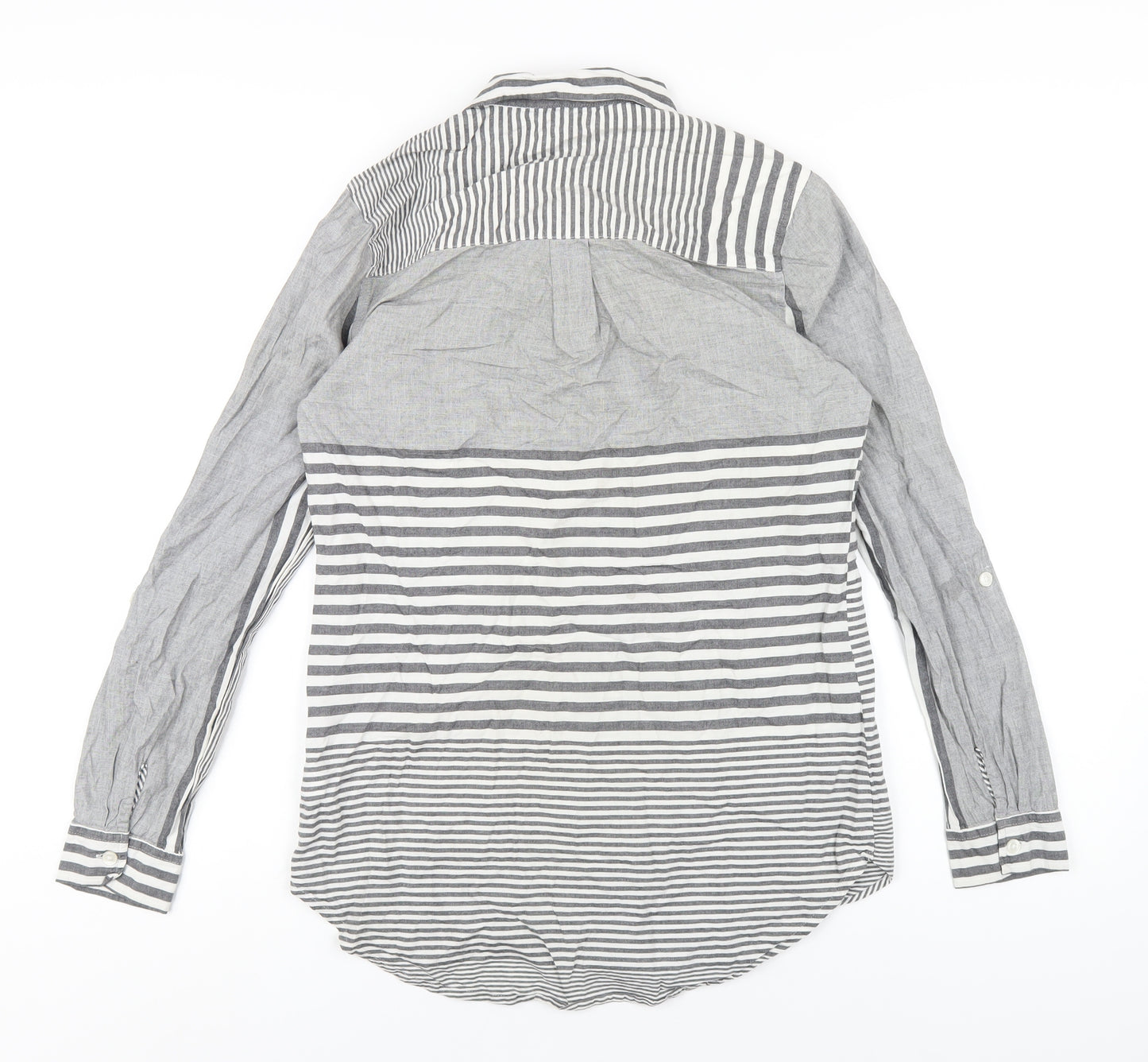 NEXT Womens Grey Striped Cotton Basic Button-Up Size 8 Collared