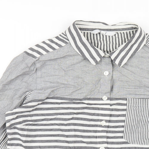 NEXT Womens Grey Striped Cotton Basic Button-Up Size 8 Collared