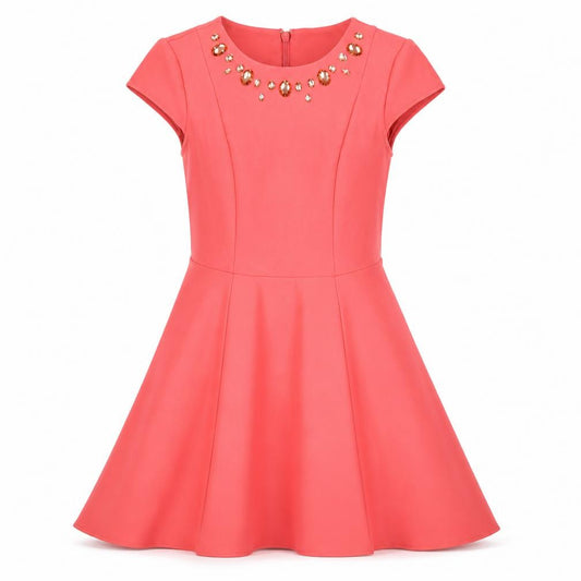 Front view of Untold women’s pink viscose a-line, size UK 10, round neck zip